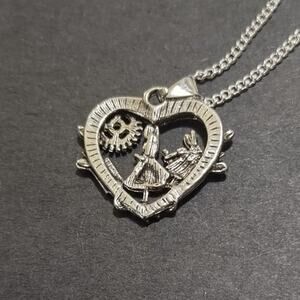 925 Sterling Silver Necklace Alice In Wonderland Heart Valentines Birthday Gift